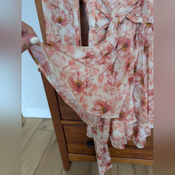 Express Floral Ruffle Wrap Front Romper - Picture 6 of 9